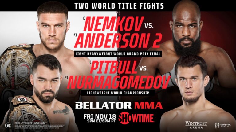 Bellator 288 Main Card Set With Five Fights for Friday, November 18th