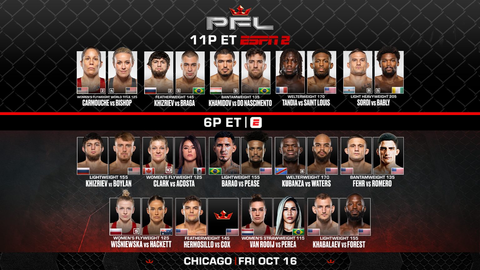 PFL Chicago Full Fight Card Set With Carmouche vs. Bishop Championship Rematch